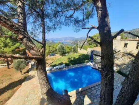 Muğla Dalyan Gökbelde Sea And Lake View, Swimming Pool, Furnished Stone House For Rent