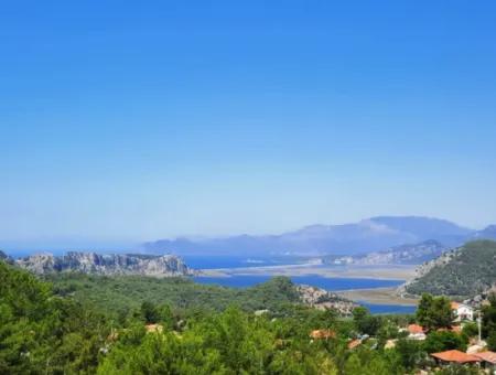 Dalyan Gökbelde Lake And Sea View Detached Title Deed For Sale 82 M2 Land For Sale