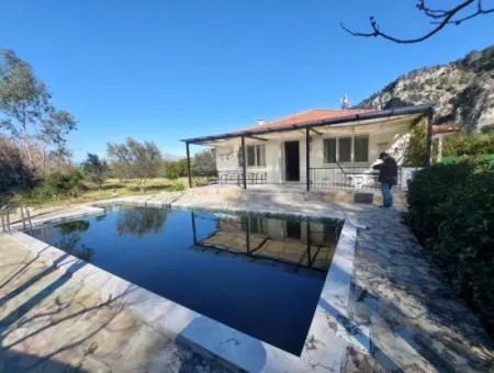 On 400 M2 Land In Ortaca Okçular, 100 M2 2 1 Detached Furnished House With Swimming Pool For Rent